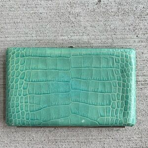Vintage ABAS Frame Wallet Croc Embossed Turquoise Rare Color Clutch Organizer